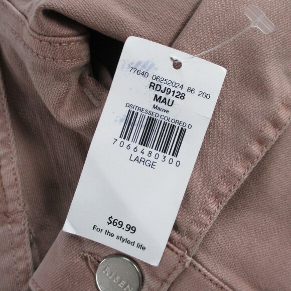 Risen Jacket Womens Large Mauve Pink Deconstructed Distressed Denim Trucker NWT - Picture 6 of 11
